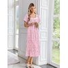 Ekouaer Cotton Long Nightgowns for Women Short Sleeve Night Gown Button House Dress Lace Trim Soft Sleep Shirt(Pink Floral)