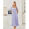 Ekouaer Cotton Long Nightgowns for Women Short Sleeve Night Gown Button House Dress Lace Trim Soft Sleep Shirt(Purple Floral)