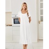 Ekouaer Cotton Long Nightgowns for Women Short Sleeve Night Gown Button House Dress Lace Trim Soft Sleep Shirt(White)