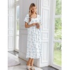 Ekouaer Cotton Long Nightgowns for Women Short Sleeve Night Gown Button House Dress Lace Trim Soft Sleep Shirt(White Blue Floral)