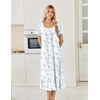 Ekouaer Cotton Long Nightgowns for Women Short Sleeve Night Gown Button House Dress Lace Trim Soft Sleep Shirt(White Blue Floral)