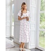 Ekouaer Cotton Long Nightgowns for Women Short Sleeve Night Gown Button House Dress Lace Trim Soft Sleep Shirt(White Pink Floral)