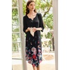 Ekouaer Long Nightgowns for Women Plus Size 3/4 Sleeve Night Gown | Winter Nightgown V Neck Sleepshirts Womens House Dress Maxi Night Shirts Soft Moo Moos for Women Full Length Lounge Dress(Black Little Flowers)