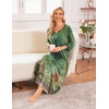Ekouaer Long Nightgowns for Women Plus Size 3/4 Sleeve Night Gown | Winter Nightgown V Neck Sleepshirts Womens House Dress Maxi Night Shirts Soft Moo Moos for Women Full Length Lounge Dress(Green Floral)