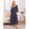 Ekouaer Long Nightgowns for Women Plus Size 3/4 Sleeve Night Gown | Winter Nightgown V Neck Sleepshirts Womens House Dress Maxi Night Shirts Soft Moo Moos for Women Full Length Lounge Dress(Purple Plaid)