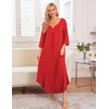Ekouaer Long Nightgowns for Women Plus Size 3/4 Sleeve Night Gown | Winter Nightgown V Neck Sleepshirts Womens House Dress Maxi Night Shirts Soft Moo Moos for Women Full Length Lounge Dress(Ponceau)