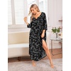 Ekouaer Long Nightgowns for Women Plus Size 3/4 Sleeve Night Gown | Winter Nightgown V Neck Sleepshirts Womens House Dress Maxi Night Shirts Soft Moo Moos for Women Full Length Lounge Dress(Black White Floral)