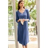 Ekouaer Long Nightgowns for Women Plus Size 3/4 Sleeve Night Gown | Winter Nightgown V Neck Sleepshirts Womens House Dress Maxi Night Shirts Soft Moo Moos for Women Full Length Lounge Dress(Navy Blue)