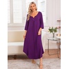 Ekouaer Long Nightgowns for Women Plus Size 3/4 Sleeve Night Gown | Winter Nightgown V Neck Sleepshirts Womens House Dress Maxi Night Shirts Soft Moo Moos for Women Full Length Lounge Dress(Purple)