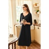 Ekouaer Long Nightgowns for Women Plus Size 3/4 Sleeve Night Gown | Winter Nightgown V Neck Sleepshirts Womens House Dress Maxi Night Shirts Soft Moo Moos for Women Full Length Lounge Dress(Black)