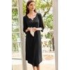 Ekouaer Long Nightgowns for Women Plus Size 3/4 Sleeve Night Gown | Winter Nightgown V Neck Sleepshirts Womens House Dress Maxi Night Shirts Soft Moo Moos for Women Full Length Lounge Dress(Black)