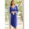 Ekouaer Long Nightgowns for Women Plus Size 3/4 Sleeve Night Gown | Winter Nightgown V Neck Sleepshirts Womens House Dress Maxi Night Shirts Soft Moo Moos for Women Full Length Lounge Dress(Blue)