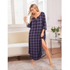 Ekouaer Long Nightgowns for Women Plus Size 3/4 Sleeve Night Gown | Winter Nightgown V Neck Sleepshirts Womens House Dress Maxi Night Shirts Soft Moo Moos for Women Full Length Lounge Dress(Purple Plaid)