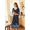 Ekouaer Long Nightgowns for Women Plus Size 3/4 Sleeve Night Gown | Winter Nightgown V Neck Sleepshirts Womens House Dress Maxi Night Shirts Soft Moo Moos for Women Full Length Lounge Dress(Black Blue Floral)