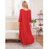 Ekouaer Long Nightgowns for Women Plus Size 3/4 Sleeve Night Gown | Winter Nightgown V Neck Sleepshirts Womens House Dress Maxi Night Shirts Soft Moo Moos for Women Full Length Lounge Dress(Ponceau)