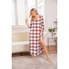 Ekouaer Long Nightgowns for Women Plus Size 3/4 Sleeve Night Gown | Winter Nightgown V Neck Sleepshirts Womens House Dress Maxi Night Shirts Soft Moo Moos for Women Full Length Lounge Dress(White Plaid)