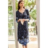Ekouaer Long Nightgowns for Women Plus Size 3/4 Sleeve Night Gown | Winter Nightgown V Neck Sleepshirts Womens House Dress Maxi Night Shirts Soft Moo Moos for Women Full Length Lounge Dress(Black Blue Floral)