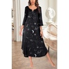 Ekouaer Long Nightgowns for Women Plus Size 3/4 Sleeve Night Gown | Winter Nightgown V Neck Sleepshirts Womens House Dress Maxi Night Shirts Soft Moo Moos for Women Full Length Lounge Dress(Black Star)