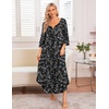 Ekouaer Long Nightgowns for Women Plus Size 3/4 Sleeve Night Gown | Winter Nightgown V Neck Sleepshirts Womens House Dress Maxi Night Shirts Soft Moo Moos for Women Full Length Lounge Dress(Black White Floral)