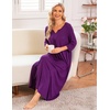 Ekouaer Long Nightgowns for Women Plus Size 3/4 Sleeve Night Gown | Winter Nightgown V Neck Sleepshirts Womens House Dress Maxi Night Shirts Soft Moo Moos for Women Full Length Lounge Dress(Purple)