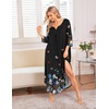 Ekouaer Long Nightgowns for Women Plus Size 3/4 Sleeve Night Gown | Winter Nightgown V Neck Sleepshirts Womens House Dress Maxi Night Shirts Soft Moo Moos for Women Full Length Lounge Dress(Black Floral)