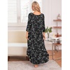 Ekouaer Long Nightgowns for Women Plus Size 3/4 Sleeve Night Gown | Winter Nightgown V Neck Sleepshirts Womens House Dress Maxi Night Shirts Soft Moo Moos for Women Full Length Lounge Dress(Black White Floral)