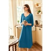 Ekouaer Long Nightgowns for Women Plus Size 3/4 Sleeve Night Gown | Winter Nightgown V Neck Sleepshirts Womens House Dress Maxi Night Shirts Soft Moo Moos for Women Full Length Lounge Dress(Blue Green)