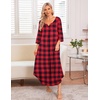 Ekouaer Long Nightgowns for Women Plus Size 3/4 Sleeve Night Gown | Winter Nightgown V Neck Sleepshirts Womens House Dress Maxi Night Shirts Soft Moo Moos for Women Full Length Lounge Dress(Red Plaid)