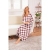 Ekouaer Long Nightgowns for Women Plus Size 3/4 Sleeve Night Gown | Winter Nightgown V Neck Sleepshirts Womens House Dress Maxi Night Shirts Soft Moo Moos for Women Full Length Lounge Dress(White Plaid)