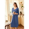 Ekouaer Long Nightgowns for Women Plus Size 3/4 Sleeve Night Gown | Winter Nightgown V Neck Sleepshirts Womens House Dress Maxi Night Shirts Soft Moo Moos for Women Full Length Lounge Dress(Navy Blue)