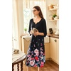 Ekouaer Long Nightgowns for Women Plus Size 3/4 Sleeve Night Gown | Winter Nightgown V Neck Sleepshirts Womens House Dress Maxi Night Shirts Soft Moo Moos for Women Full Length Lounge Dress(Black Little Flowers)
