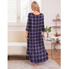 Ekouaer Long Nightgowns for Women Plus Size 3/4 Sleeve Night Gown | Winter Nightgown V Neck Sleepshirts Womens House Dress Maxi Night Shirts Soft Moo Moos for Women Full Length Lounge Dress(Purple Plaid)