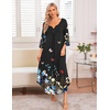 Ekouaer Long Nightgowns for Women Plus Size 3/4 Sleeve Night Gown | Winter Nightgown V Neck Sleepshirts Womens House Dress Maxi Night Shirts Soft Moo Moos for Women Full Length Lounge Dress(Black Floral)