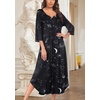 Ekouaer Long Nightgowns for Women Plus Size 3/4 Sleeve Night Gown | Winter Nightgown V Neck Sleepshirts Womens House Dress Maxi Night Shirts Soft Moo Moos for Women Full Length Lounge Dress(Black Star)