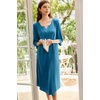 Ekouaer Long Nightgowns for Women Plus Size 3/4 Sleeve Night Gown | Winter Nightgown V Neck Sleepshirts Womens House Dress Maxi Night Shirts Soft Moo Moos for Women Full Length Lounge Dress(Blue Green)