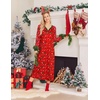 Ekouaer Nightgown for Women Long Sleeve Sleepshirt Full Length Nightshirt(Xmas Print-red)