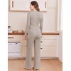 Ekouaer Pajamas for Women Set Long Sleeve Ribbed Knit Fall Lounge Set | Slim Fit Tops and Wide Leg Pants with Pockets, Soft Pjs, Casual Loungewear, 2 Piece Matching Set(Khaki)