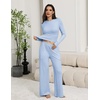 Ekouaer Pajamas for Women Set Long Sleeve Ribbed Knit Fall Lounge Set | Slim Fit Tops and Wide Leg Pants with Pockets, Soft Pjs, Casual Loungewear, 2 Piece Matching Set(Light Bule)