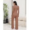 Ekouaer Pajamas for Women Set Long Sleeve Ribbed Knit Fall Lounge Set | Slim Fit Tops and Wide Leg Pants with Pockets, Soft Pjs, Casual Loungewear, 2 Piece Matching Set(Caramel)