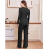 Ekouaer Pajamas for Women Set Long Sleeve Ribbed Knit Fall Lounge Set | Slim Fit Tops and Wide Leg Pants with Pockets, Soft Pjs, Casual Loungewear, 2 Piece Matching Set(Black)