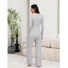 Ekouaer Pajamas for Women Set Long Sleeve Ribbed Knit Fall Lounge Set | Slim Fit Tops and Wide Leg Pants with Pockets, Soft Pjs, Casual Loungewear, 2 Piece Matching Set(Light Gray)