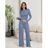 Ekouaer Pajamas for Women Set Long Sleeve Ribbed Knit Fall Lounge Set | Slim Fit Tops and Wide Leg Pants with Pockets, Soft Pjs, Casual Loungewear, 2 Piece Matching Set(Dark Blue)