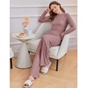 Ekouaer Pajamas for Women Set Long Sleeve Ribbed Knit Fall Lounge Set | Slim Fit Tops and Wide Leg Pants with Pockets, Soft Pjs, Casual Loungewear, 2 Piece Matching Set(Dusty Rose)