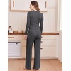 Ekouaer Pajamas for Women Set Long Sleeve Ribbed Knit Fall Lounge Set | Slim Fit Tops and Wide Leg Pants with Pockets, Soft Pjs, Casual Loungewear, 2 Piece Matching Set(Dark Gray)