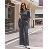 Ekouaer Pajamas for Women Set Long Sleeve Ribbed Knit Fall Lounge Set | Slim Fit Tops and Wide Leg Pants with Pockets, Soft Pjs, Casual Loungewear, 2 Piece Matching Set(Dark Gray)