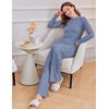 Ekouaer Pajamas for Women Set Long Sleeve Ribbed Knit Fall Lounge Set | Slim Fit Tops and Wide Leg Pants with Pockets, Soft Pjs, Casual Loungewear, 2 Piece Matching Set(Dark Blue)