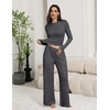 Ekouaer Pajamas for Women Set Long Sleeve Ribbed Knit Fall Lounge Set | Slim Fit Tops and Wide Leg Pants with Pockets, Soft Pjs, Casual Loungewear, 2 Piece Matching Set(Dark Gray)