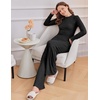Ekouaer Pajamas for Women Set Long Sleeve Ribbed Knit Fall Lounge Set | Slim Fit Tops and Wide Leg Pants with Pockets, Soft Pjs, Casual Loungewear, 2 Piece Matching Set(Black)