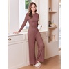 Ekouaer Pajamas for Women Set Long Sleeve Ribbed Knit Fall Lounge Set | Slim Fit Tops and Wide Leg Pants with Pockets, Soft Pjs, Casual Loungewear, 2 Piece Matching Set(Dark Red)