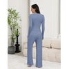 Ekouaer Pajamas for Women Set Long Sleeve Ribbed Knit Fall Lounge Set | Slim Fit Tops and Wide Leg Pants with Pockets, Soft Pjs, Casual Loungewear, 2 Piece Matching Set(Dark Blue)